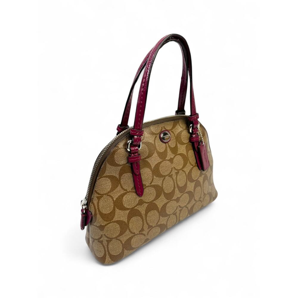 Coach Signature Dome Satchel with Magenta Patent Leather Trim - Picture 4 of 16